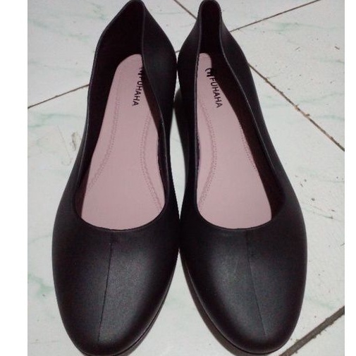 Fuhaha 711 - Sepatu Wedges Jelly Untuk Kerja Hitam Polos Hak 4 cm Size 36 - 40