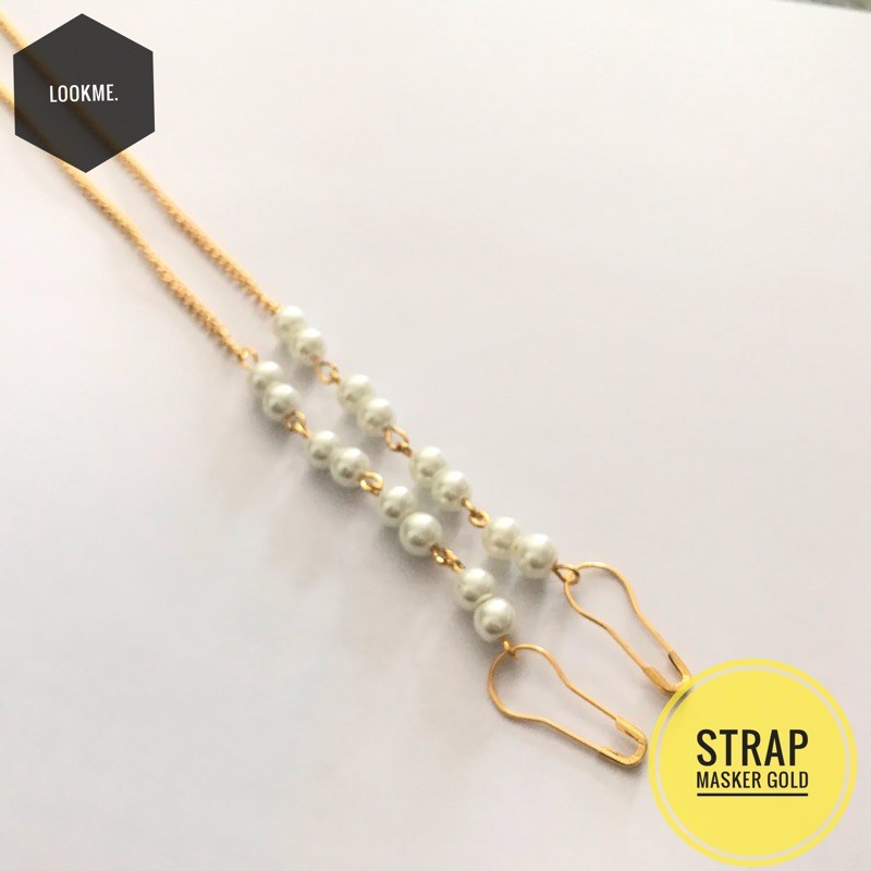 Strap masker RANTAI GOLD dengan MUTIARA/kalung masker/tali masker/gantungan masker hijab kacamata