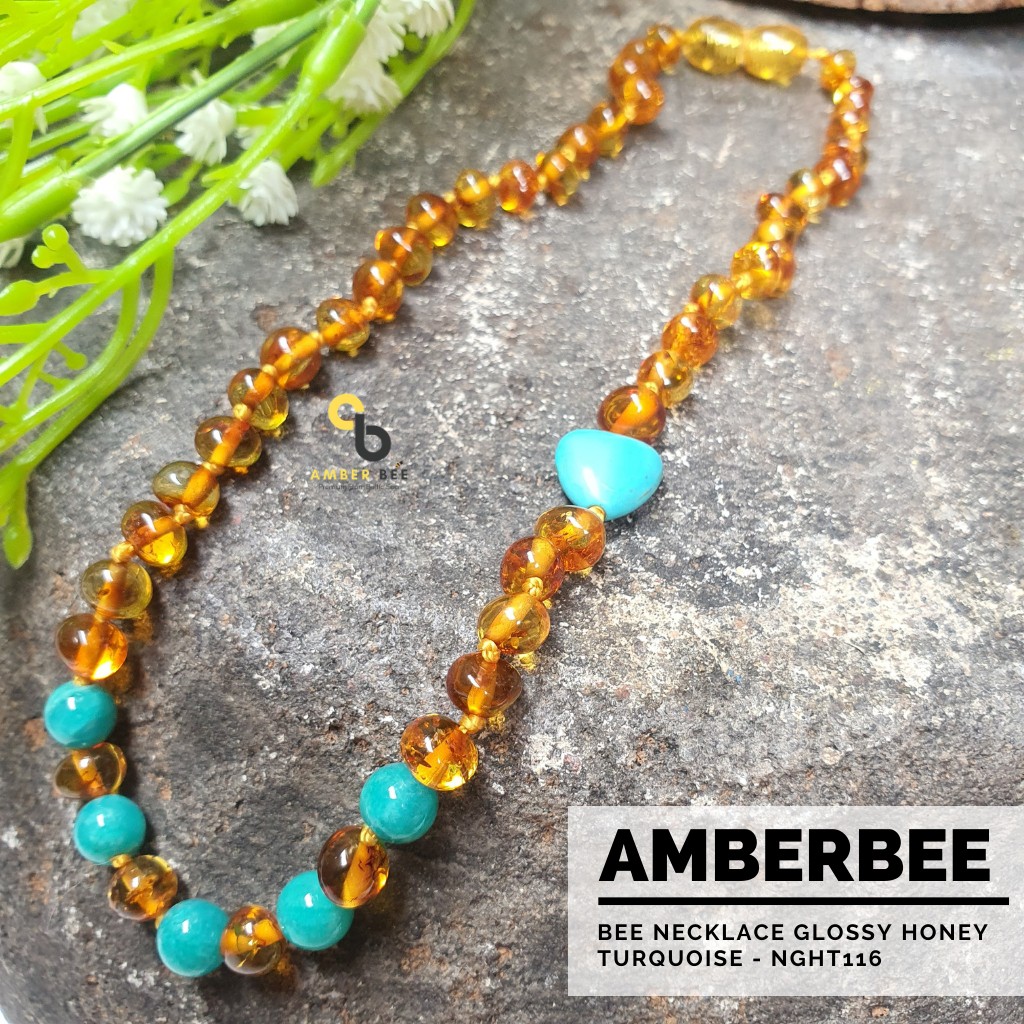 Kalung Amber Anak Premium Glossy Honey Turquoise NGHT116 By Amber Bee