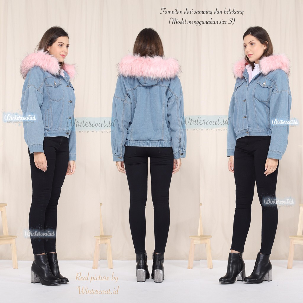 Jeans Fur Jacket Coat Winter Mantel denim musim dingin big size jumbo import korea