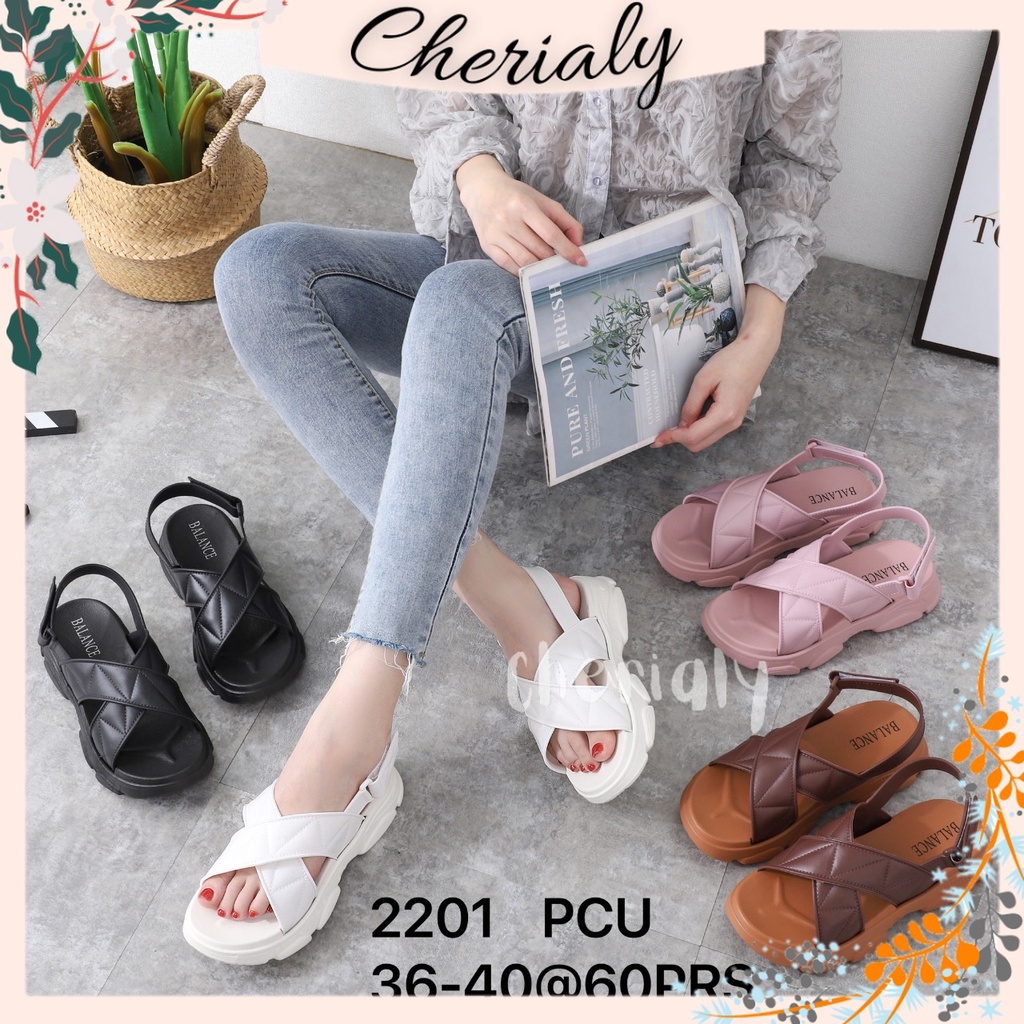 Sandal Wedges Gunung Wanita Karet Import Motif Tali Silang Balance 2201