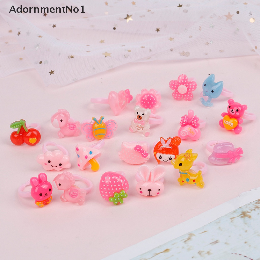 (AdornmentNo1) 20pcs / Set Cincin resin Aneka Bentuk Dengan Kotak Penyimpanan Untuk Anak Perempuan