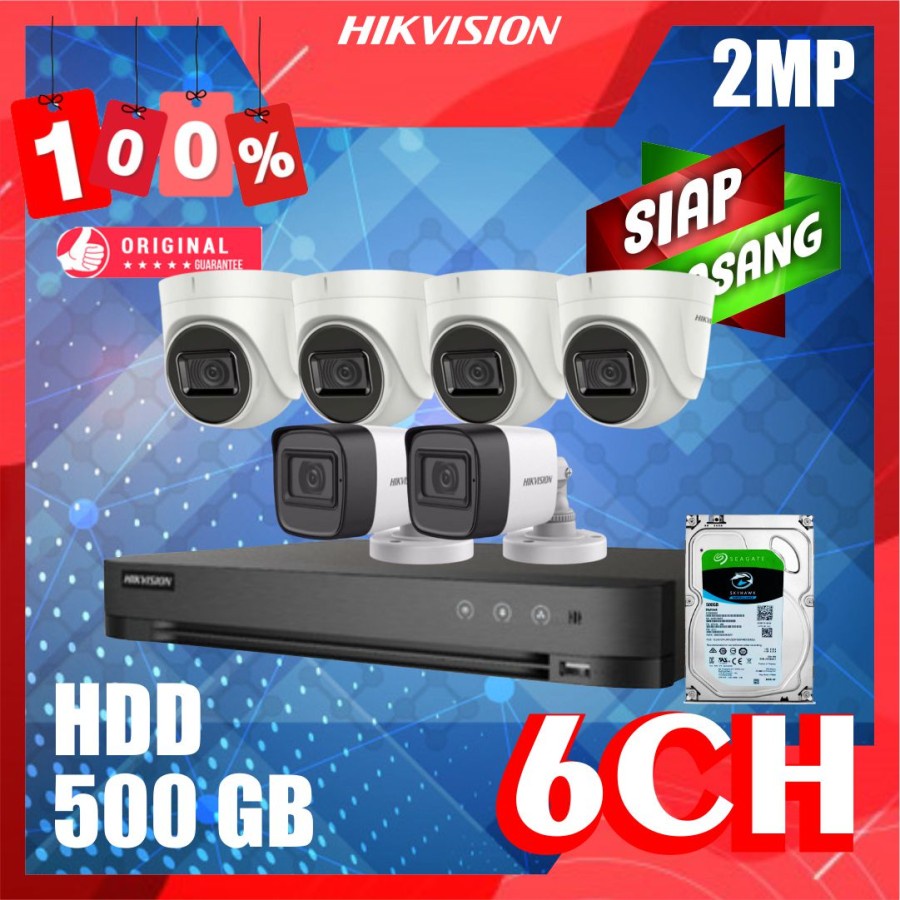 PAKET CCTV HIKVISION 2MP 6 KAMERA HDD 500GB SIAP PASANG