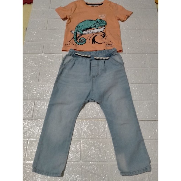 Preloved Set H&M Kids 2in1 Preloved Kaos Bunglon HnM Kids Preloved Celana Jeans Washed H&M Baby Prel