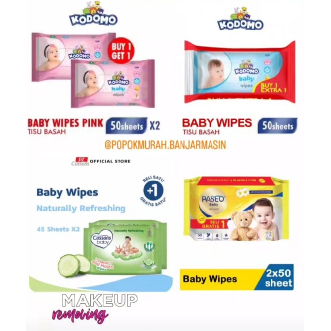 Wipes (Tisu basah) Kodomo/ Cussons / Paseo 50s+50s