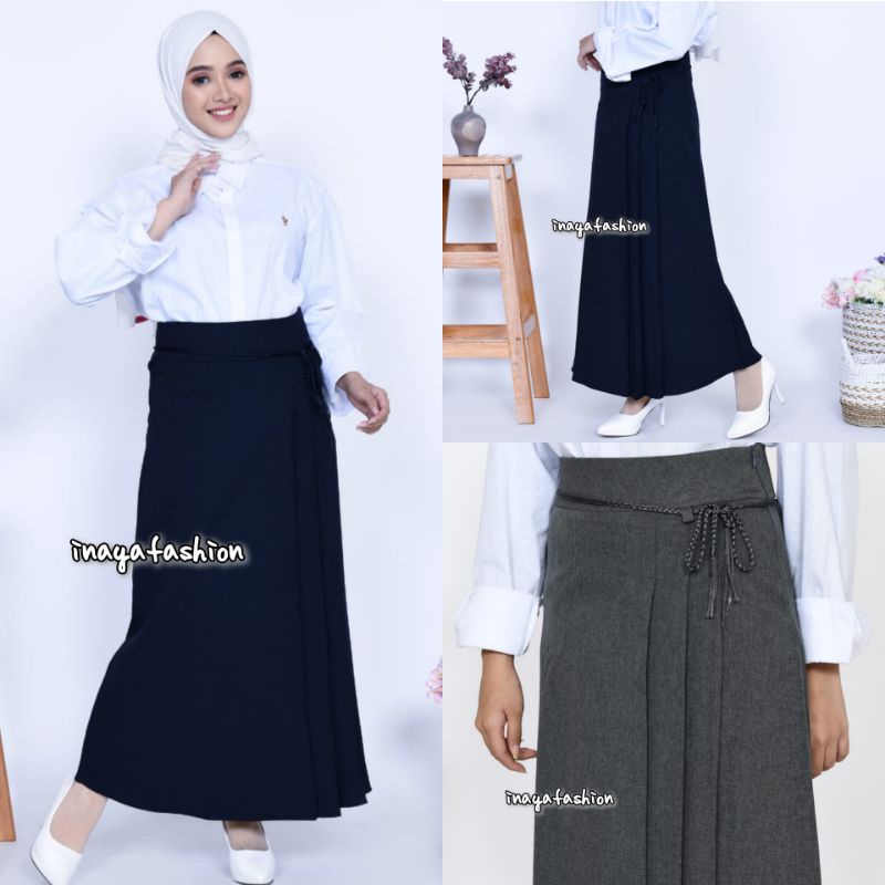 Rok Kerja Panjang Rempel Line A / Rok Plisket Hitam / Rok Panjang Hitam Kantor / Rok Wanita Premium