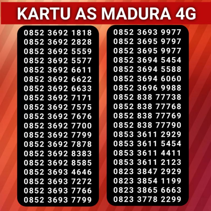 KARTU AS MADURA CANTIK / ASMAD SERIAN RAPI ABAB, TRIPLE X, QUARTED TENGAH CHIP 4G TERMURAH