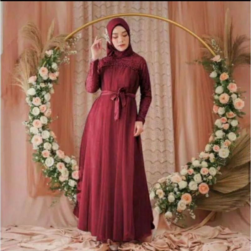 Fidella Maxy Dress ready M L XL | Long Dress Brukat Busui | Dress Pesta Viral