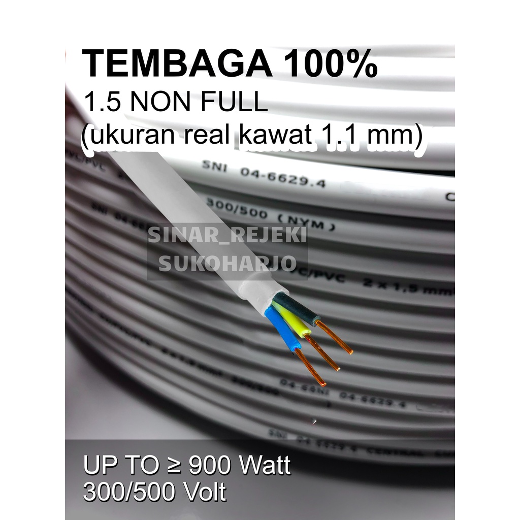 Kabel Listrik NYM SNI Tembaga 3x1,5 METERAN 3x1.5 Kabel NYM Tembaga Asli Jual Per Meter