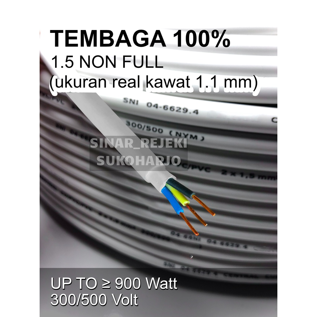 Kabel Listrik NYM SNI Tembaga 3x1,5 ROLL 45 YARD FULL 3x1.5 Kabel NYM Tembaga Asli