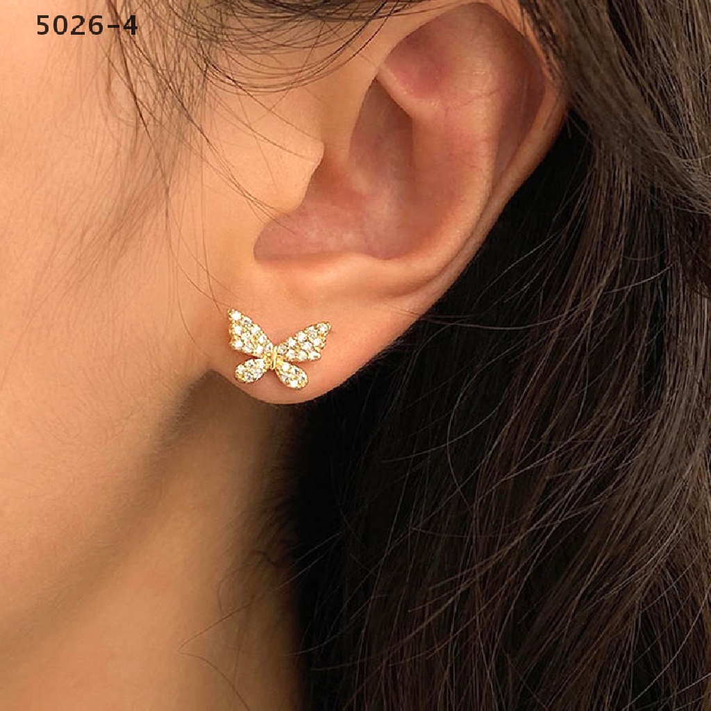 5026-4 Korean Elegant Rhinestone Butterfly Stud Earring With Metal Chain For Women Girl 5026-4