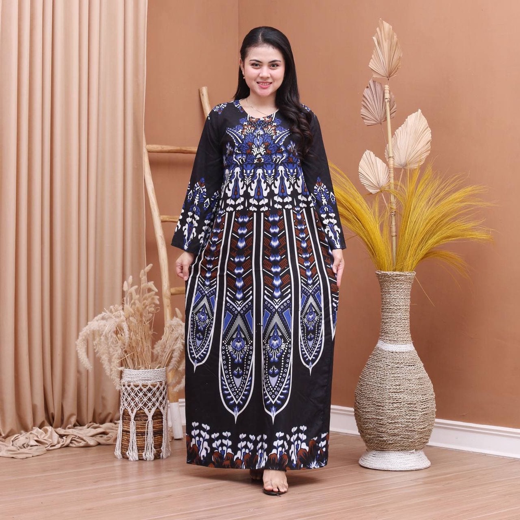 Batik Prass - Daster Lengan Panjang Kekinian Kancing Depan Longdres Busui Rayon Santung Rayon SUPER Ori Prass Official-ZAFINA BIRU