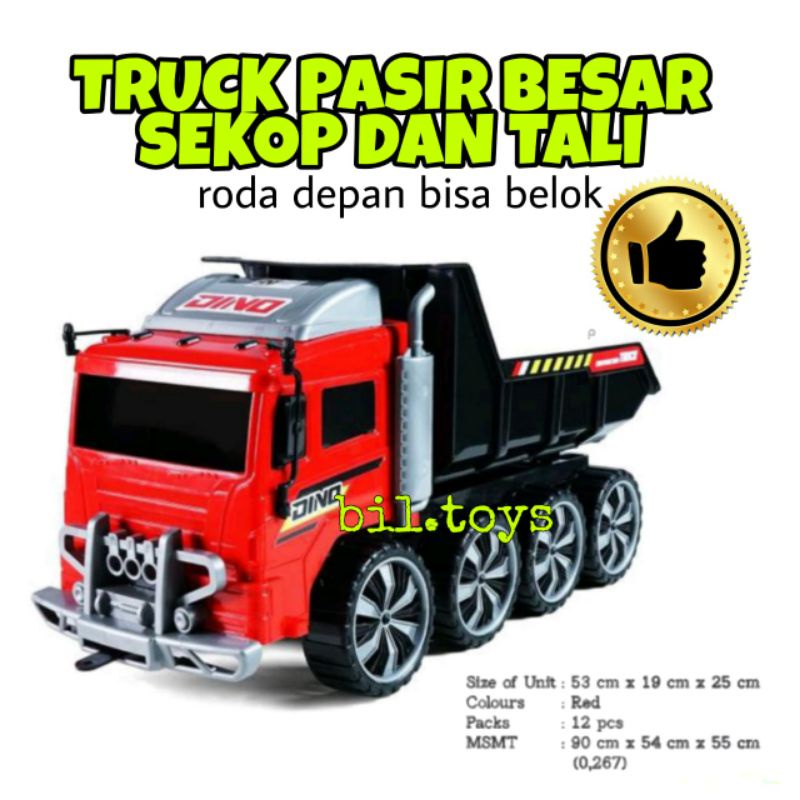 MAINAN ANAK LAKI LAKI MOBIL MOBILAN  TRUCK DUMP PASIR BESAR DINO DILENGKAPI TALI SEKOP SHP KDT