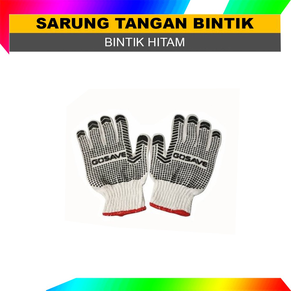 Sarung Tangan Bintik Karet KUNING Polka dot Katun Safety Gloves Dotting GOSAVE Eceran Sepasang