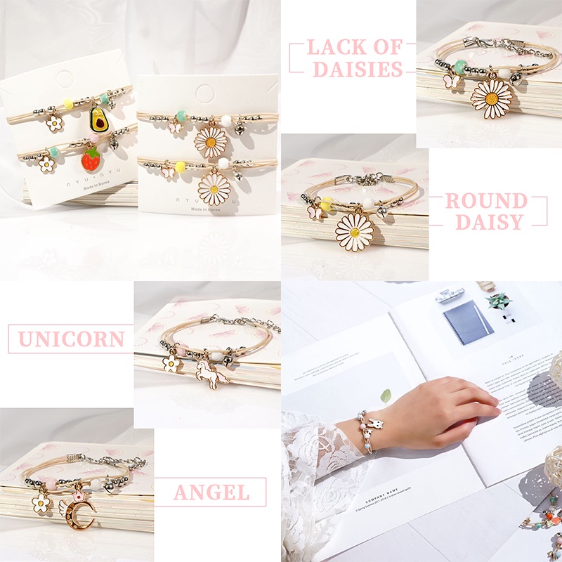 COD✨1 Pcs Gelang ️️Wanita Korea Berlian Mewah Liontin Daisy Kartun Keramik Manik Perhiasan Persahabatan Mahasiswa Hadiah Ulang Tahun Gelang Fashion Aksesoris