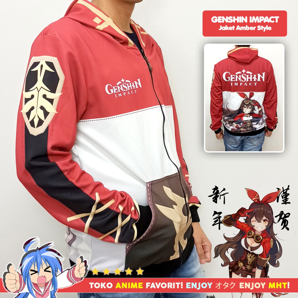 Jaket Hoodie Anime Game Full Print Genshin Impact Amber Style