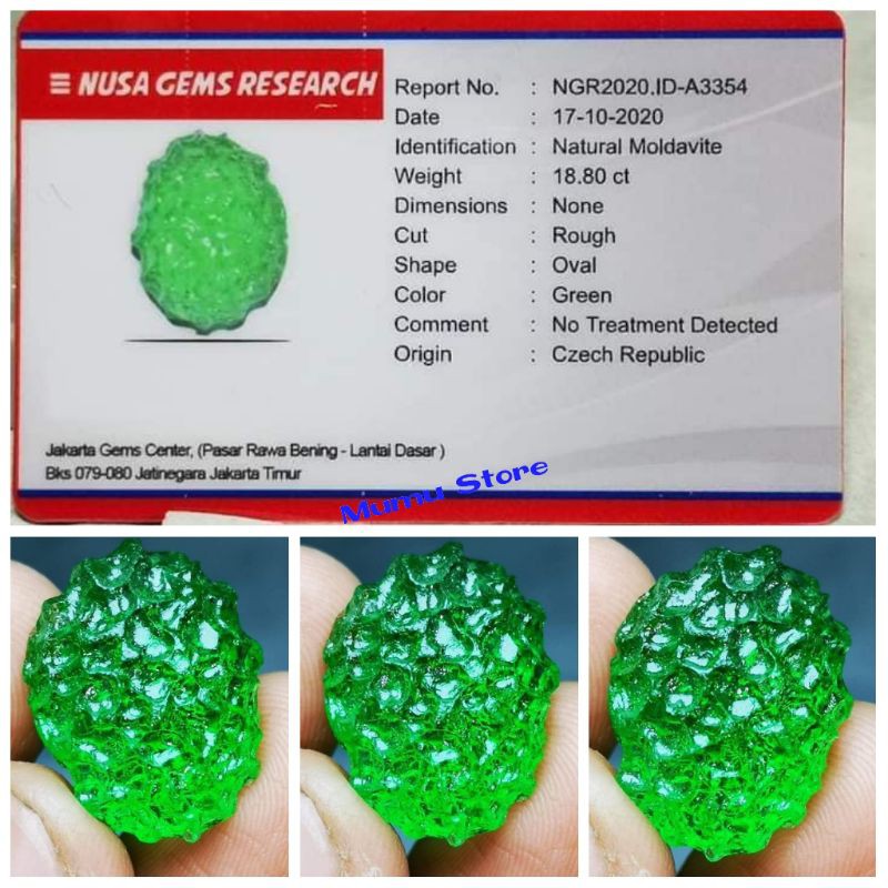 NATURAL BATU GREEN MOLDAVITE MEMO NGR