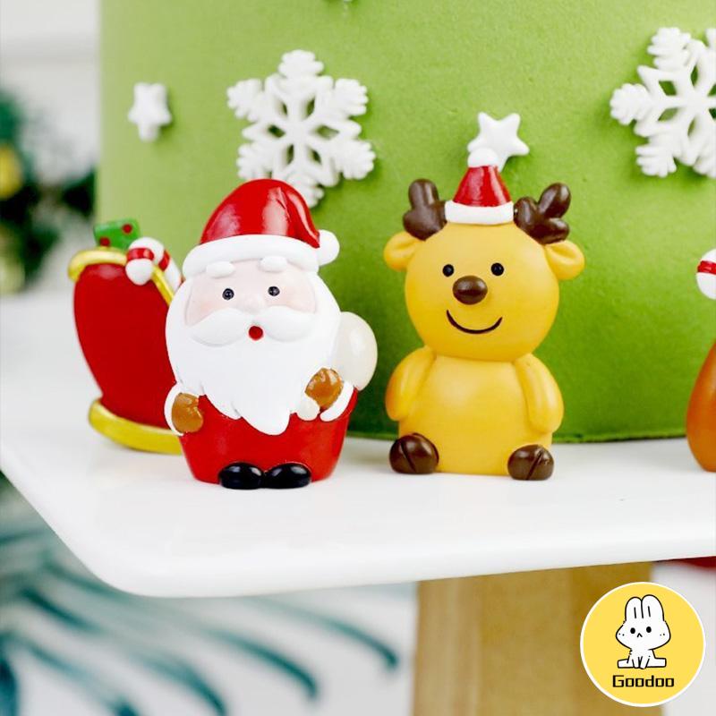 Topper Kue Desain Elk Gift Box Shape Merry Christmas Bahan Resin Untuk Dekorasi -Doo