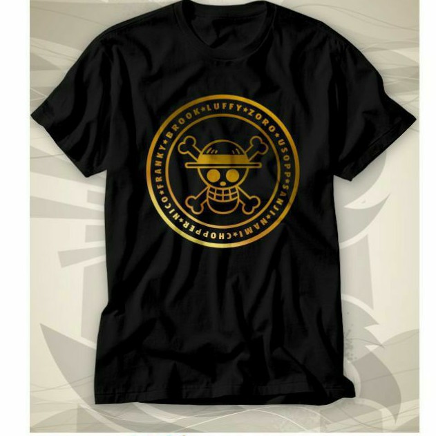 baju Kaos Anime One piece emblem n member gold print