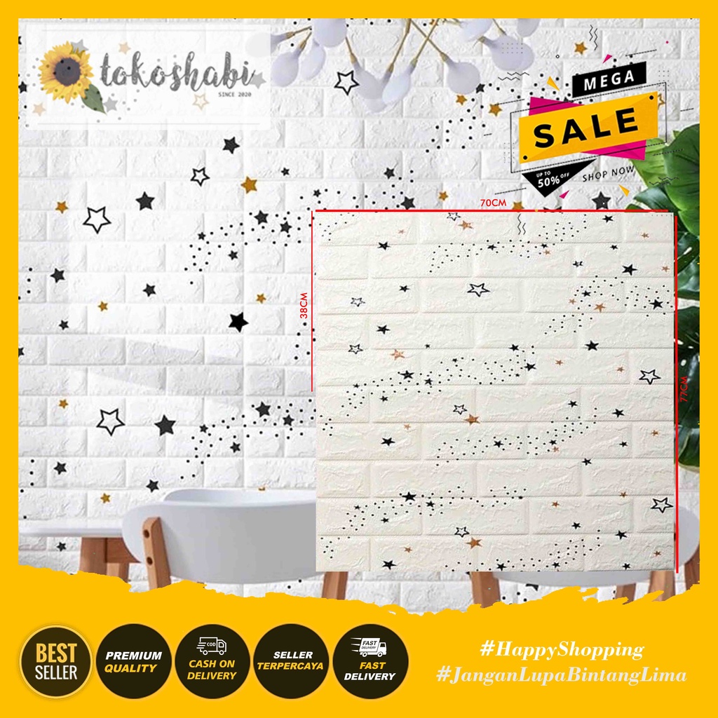 Wallfoam Sticker 3D Modern Foam Wallpaper Dinding Karakter Motif Bata Corak Bintang