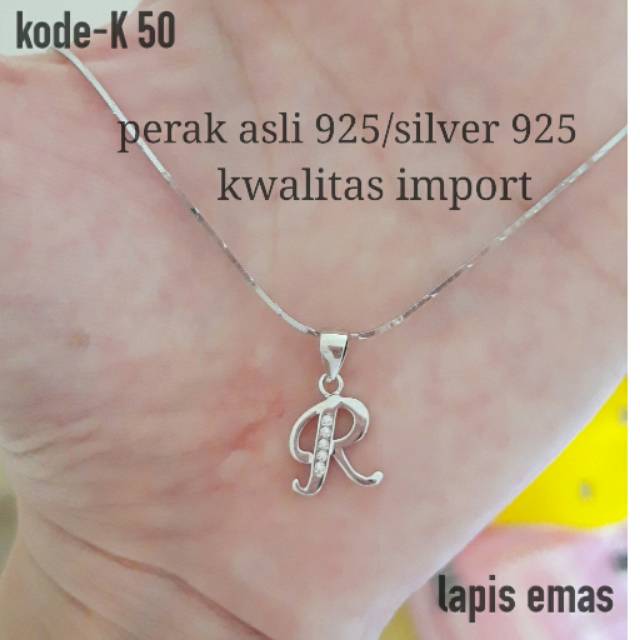 KALUNG HURUF R PERAK ASLI 925 BERLAPIS EMAS