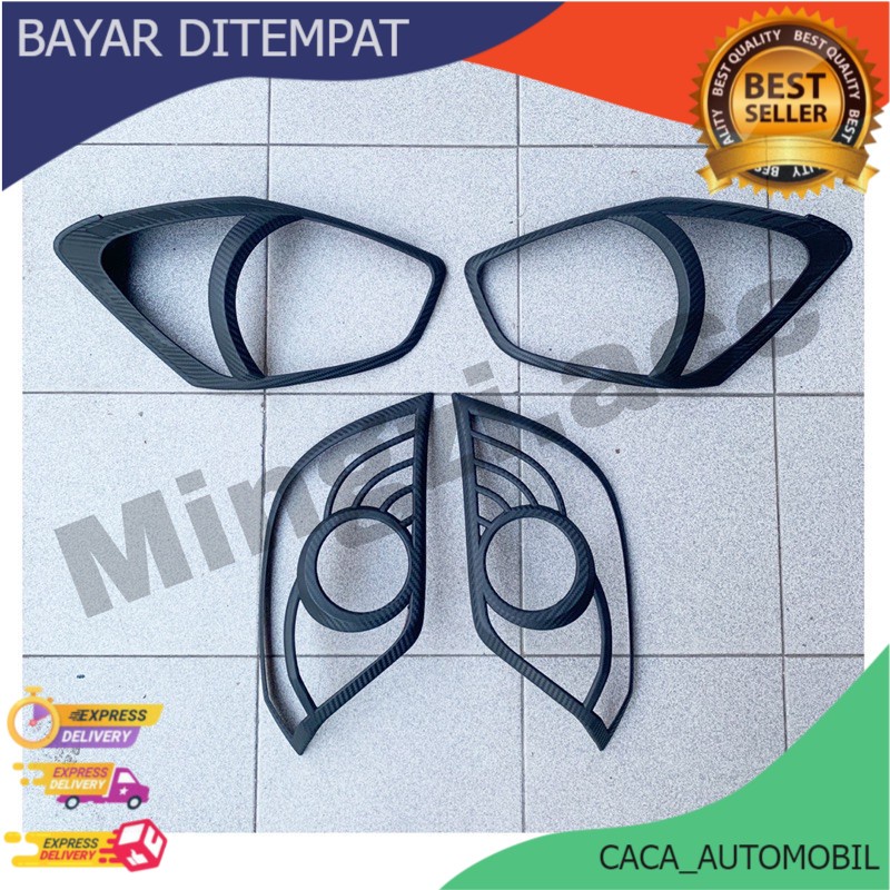 "COD" AGYA / AYLA 2014 2015 2016 GARNISH LAMPU DEPAN BELAKANG HITAM CARBON DOP COVER MOBIL