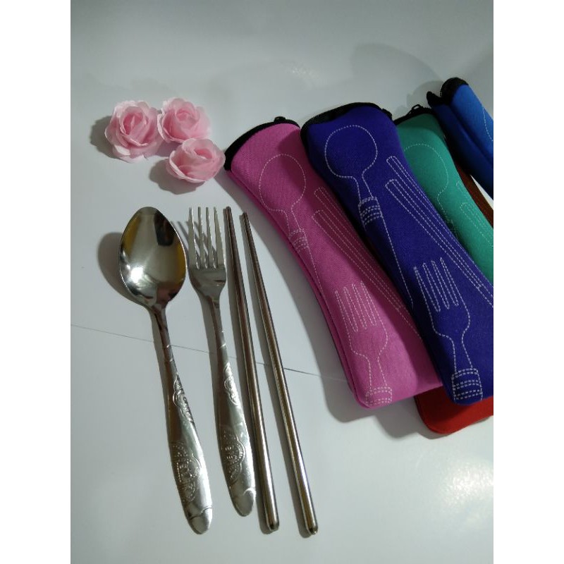 Souvenir Sendok Garpu sumpit Stenless kemas pouch