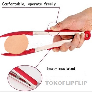 FOOD TONGS SILICONE+STAINLESS/ CAPITAN KUE DAN GORENGAN TAHAN PANAS/ FOOD TONGS ANTI LENGKET MURAH