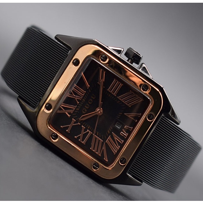 100%ORI GUOU【COD】2022 NEW  Jam tangan wanita Jam tahan air  Jam tangan sederhana jam tangan persegi skala Romawi Jam tangan pasangan-4