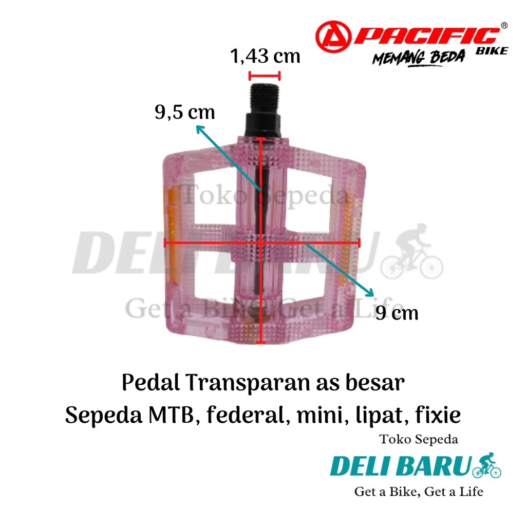 Pedal sepeda MTB RB fixie mini lipat transparan bening pacific as besar