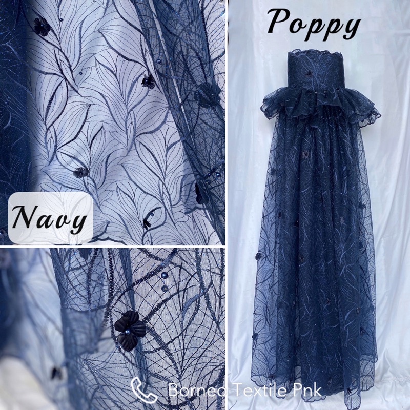 SALE (ST) POPPY 3D (Glitter & Mutiara) Brokat Tulle Tile per 1/2meter = 50 cm = 0,5 m
