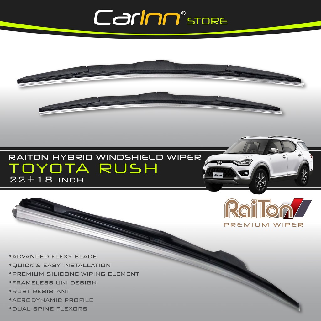 Raiton Sepasang Wiper Hybrid Kaca Depan Mobil Toyota Rush/Daihatsu Terios 2006-2017 22" & 18"