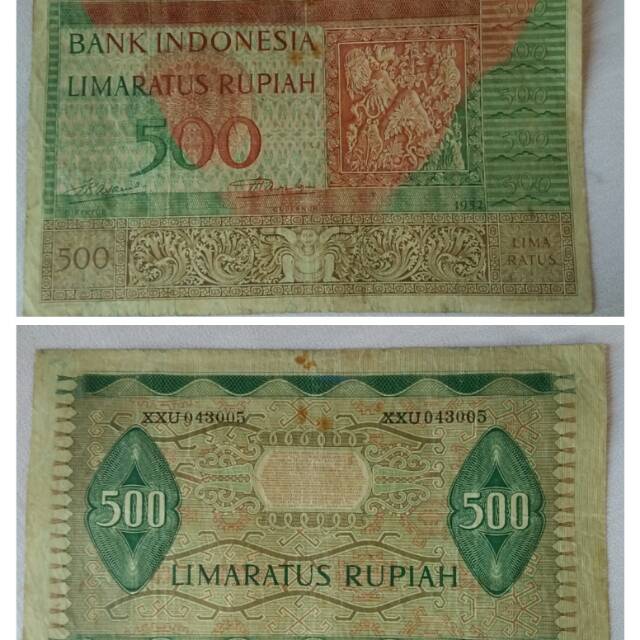 Uang kertas 500 rupiah 1952 nomor seri xx.....