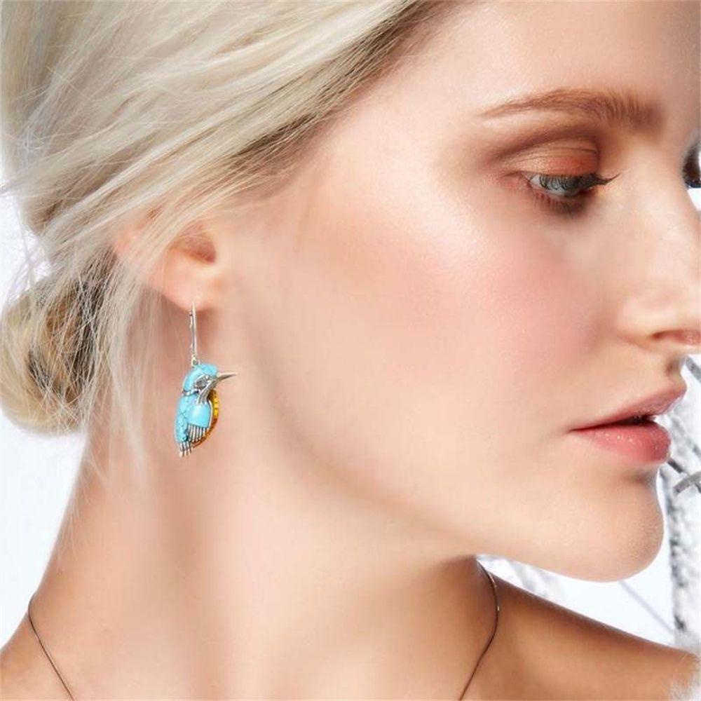 Solighter Anting Burung Ladies Gadis Kalung Perhiasan Hadiah Turquoise Telinga Menjuntai