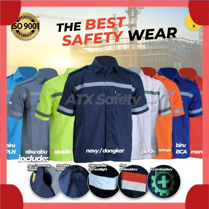 ✨BISA COD✨ Wearpack Safety Lengan Pendek Baju Seragam Kerja Proyek Safety K3 - Merah, M