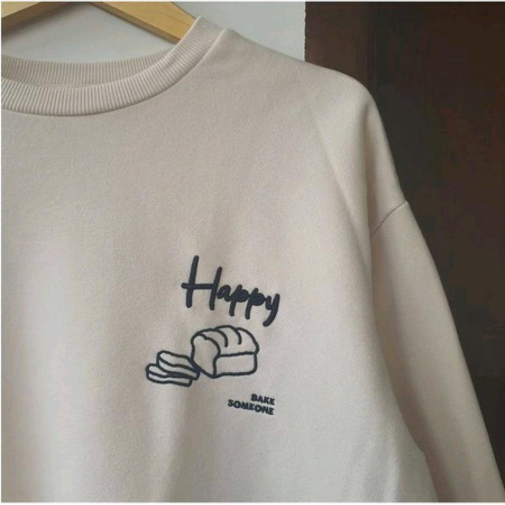 HAPPY SOMEONE  SWEATER OVERSIZE BORDIR - SWEATER WANITA OBLONG CREWNECK