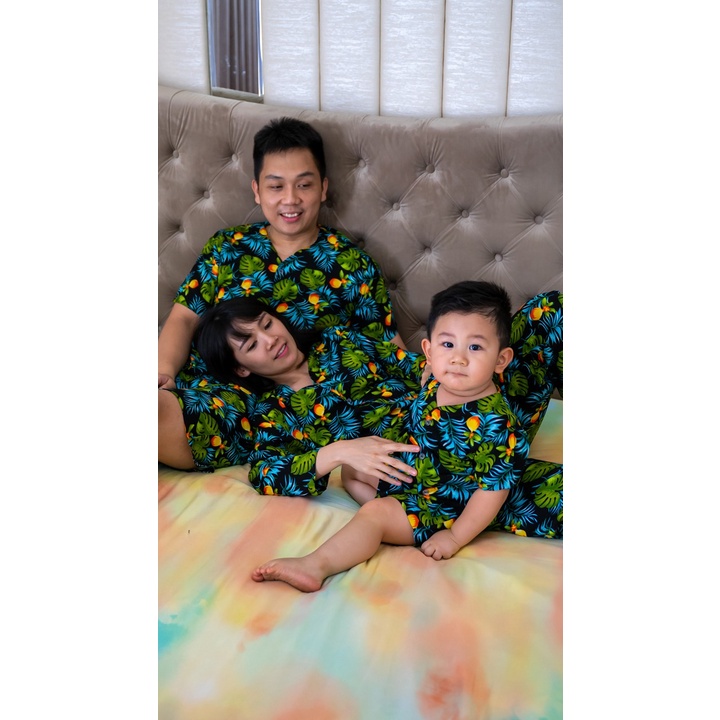 MYPOLY Piyama Rayoon Premium Motif Aloha Hitam