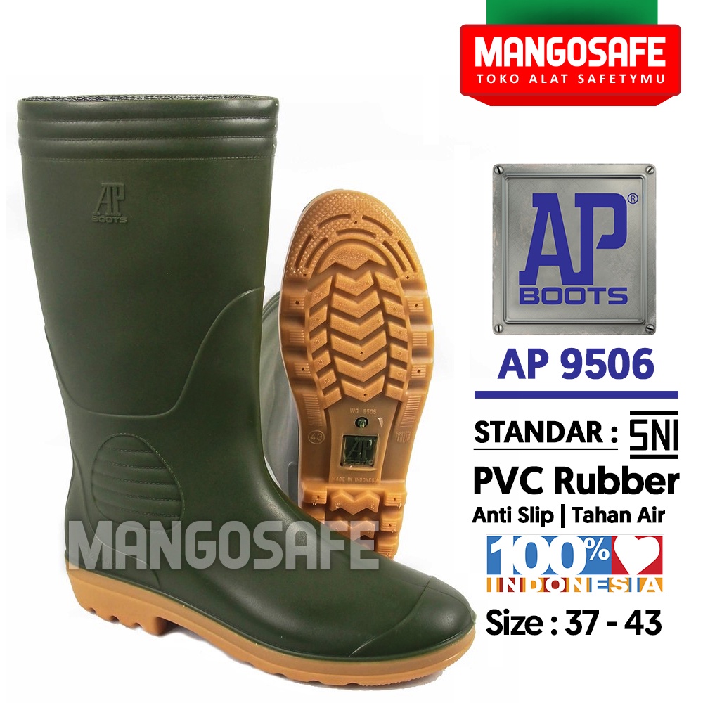 AP Boots 9506 Sepatu Karet PVC Boot Hijau Tinggi / APBoots Sepatu Boot Hujan Anti Air Waterproof Ker