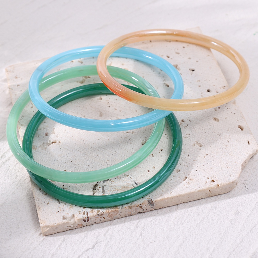 1pc Gelang Bangle Cuff Batu Giok Imitasi Untuk Wanita