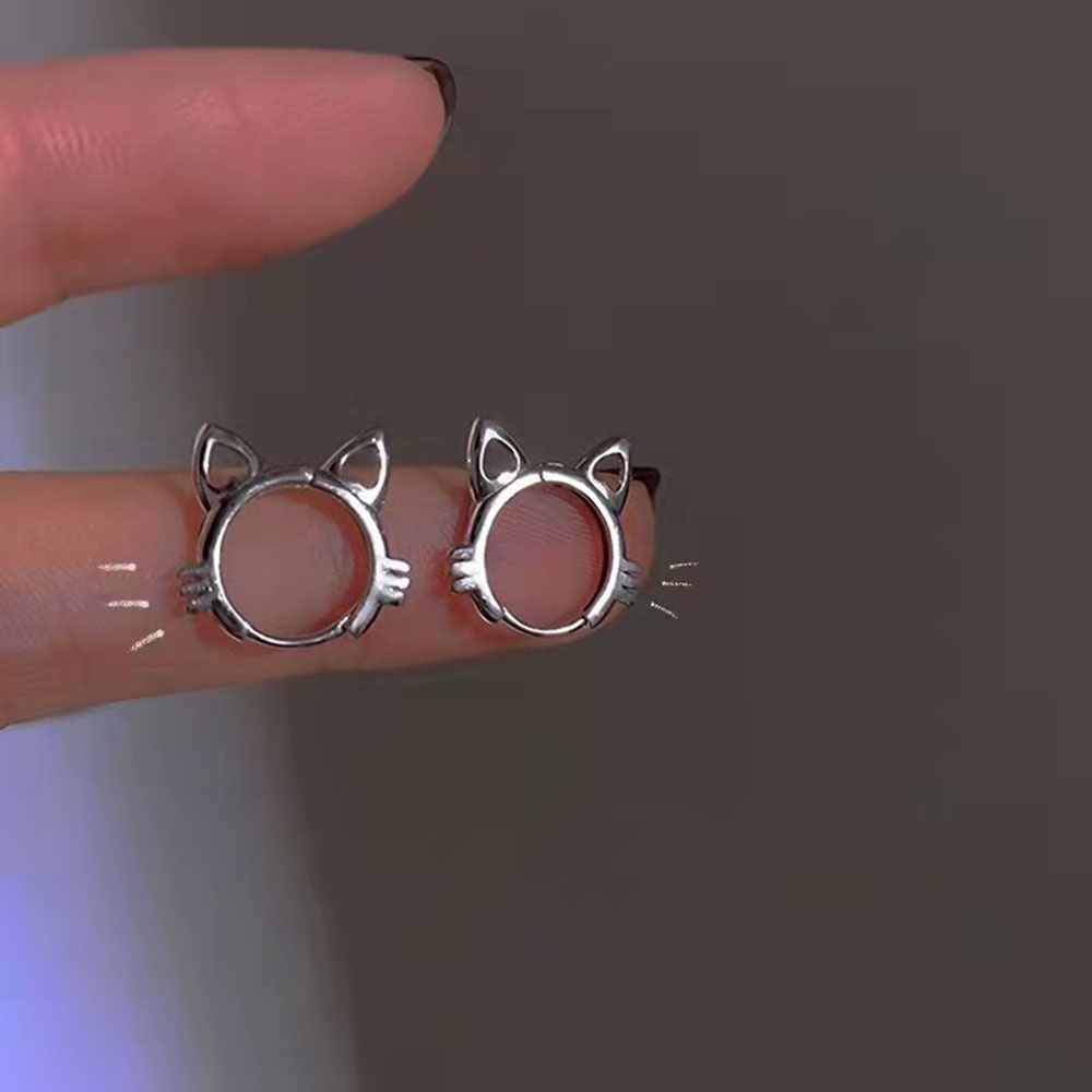 1 Pasang Anting Tusuk Sterling Silver 925 Desain Kucing Lucu Untuk Wanita