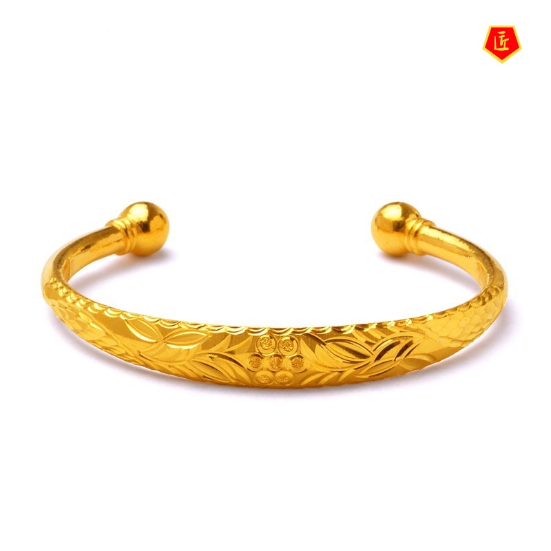 [Ready Stock]Women's Glossy Lotus Open Gold Bracelet