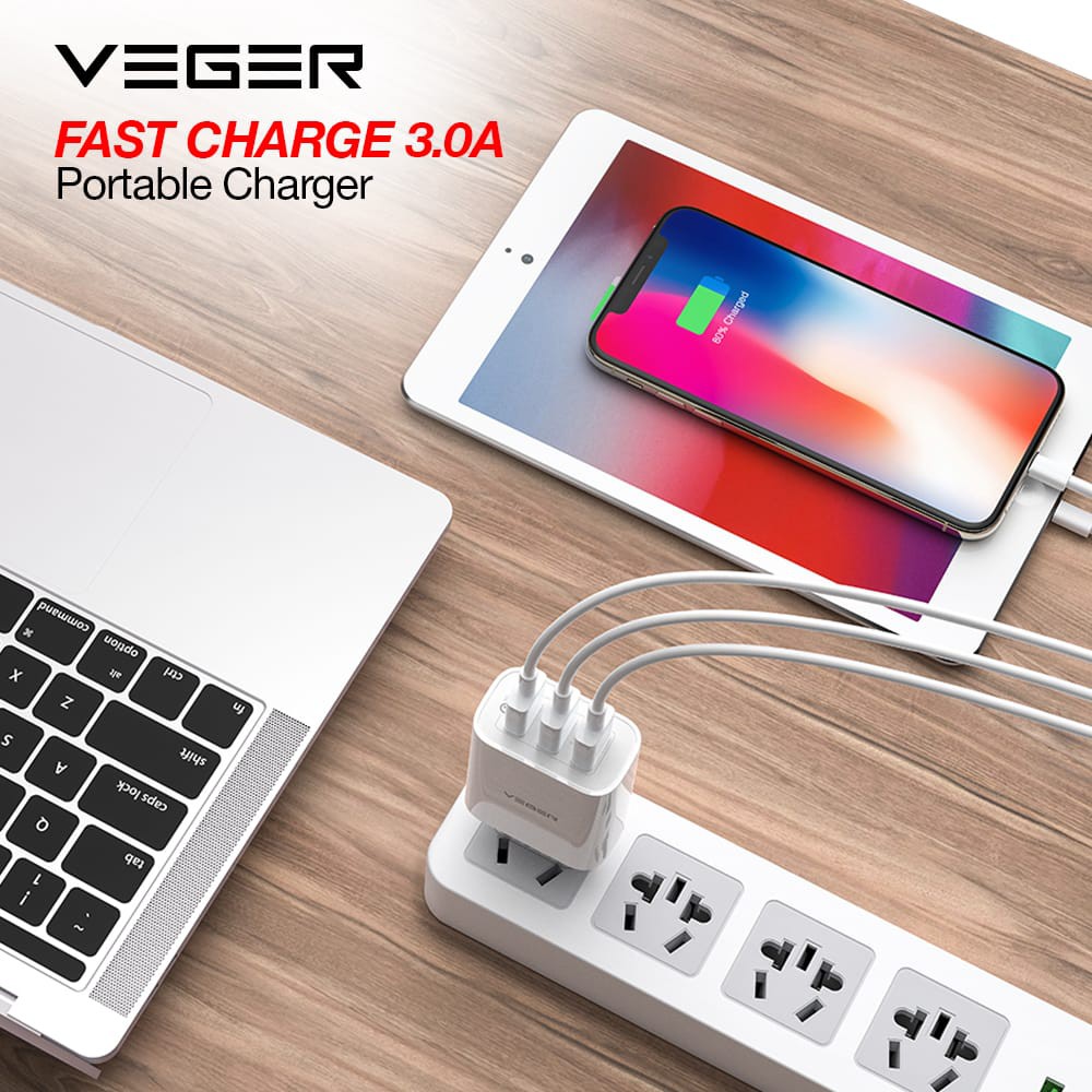 VEGER Wall Charger V04 3 Ports USB Quick Charge 3.0 Fast charge 3.0 Original