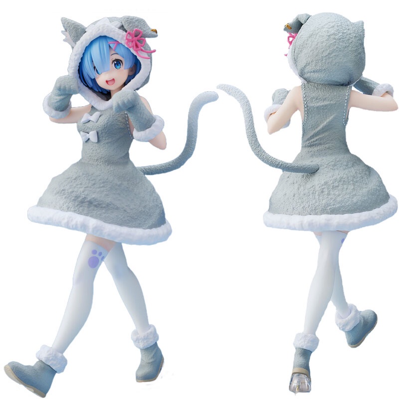 Mainan Action Figure Rem Ram Anime RE: Zero-Starting Life in Another World Kawaii Telinga Kucing Bahan PVC Untuk Hadiah Anak