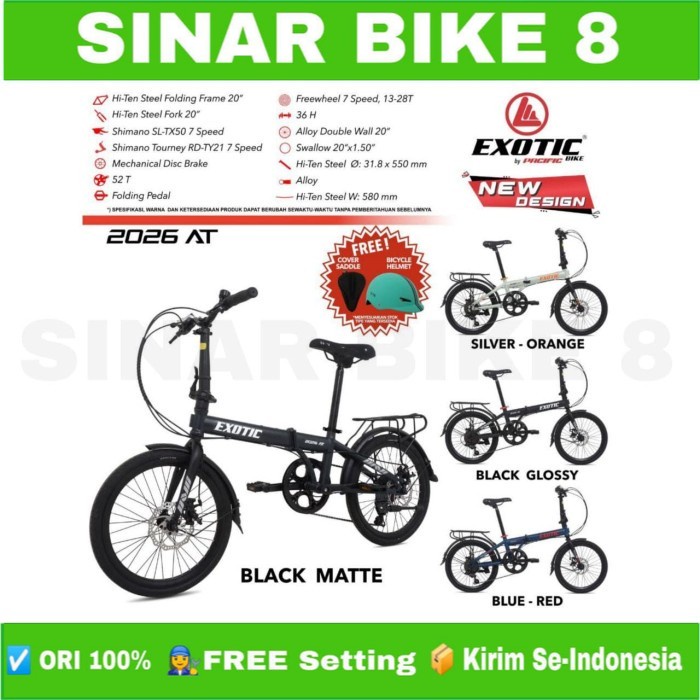 Sepeda Lipat Ukuran 20 Inch EXOTIC 2026 AT BONUS Helm &amp; Cover Saddle Garansi