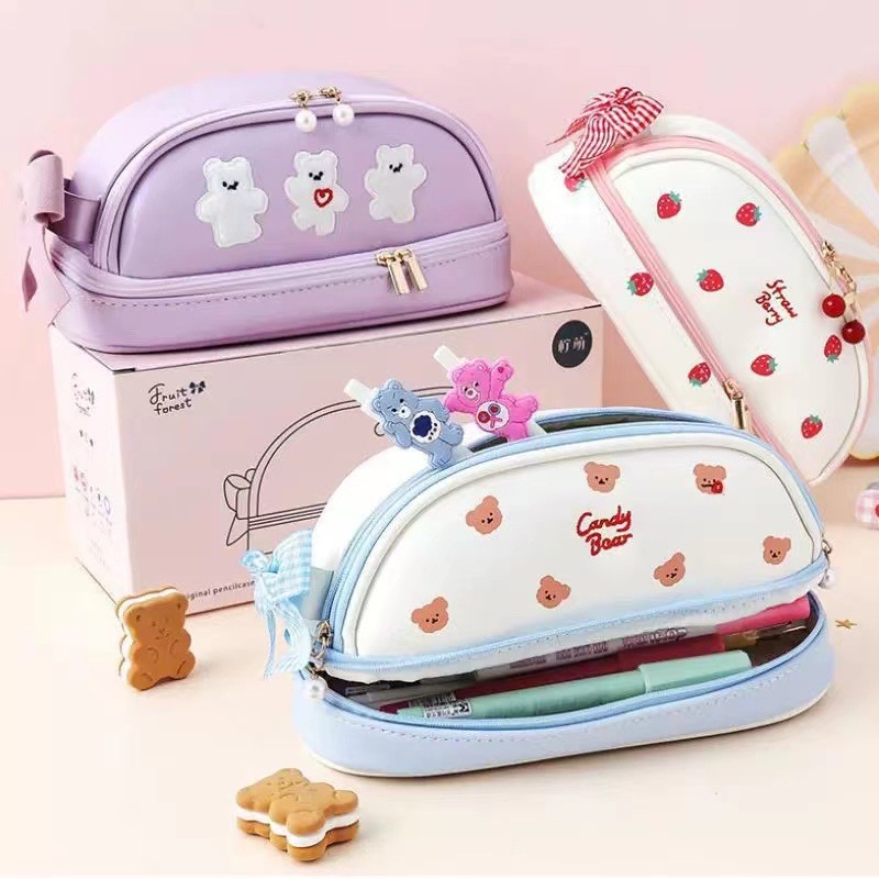 

Cute Kawaii Double-layer Pencil Bag Korean Pencil Case for Girls Pencils Pouch School Students Aesth