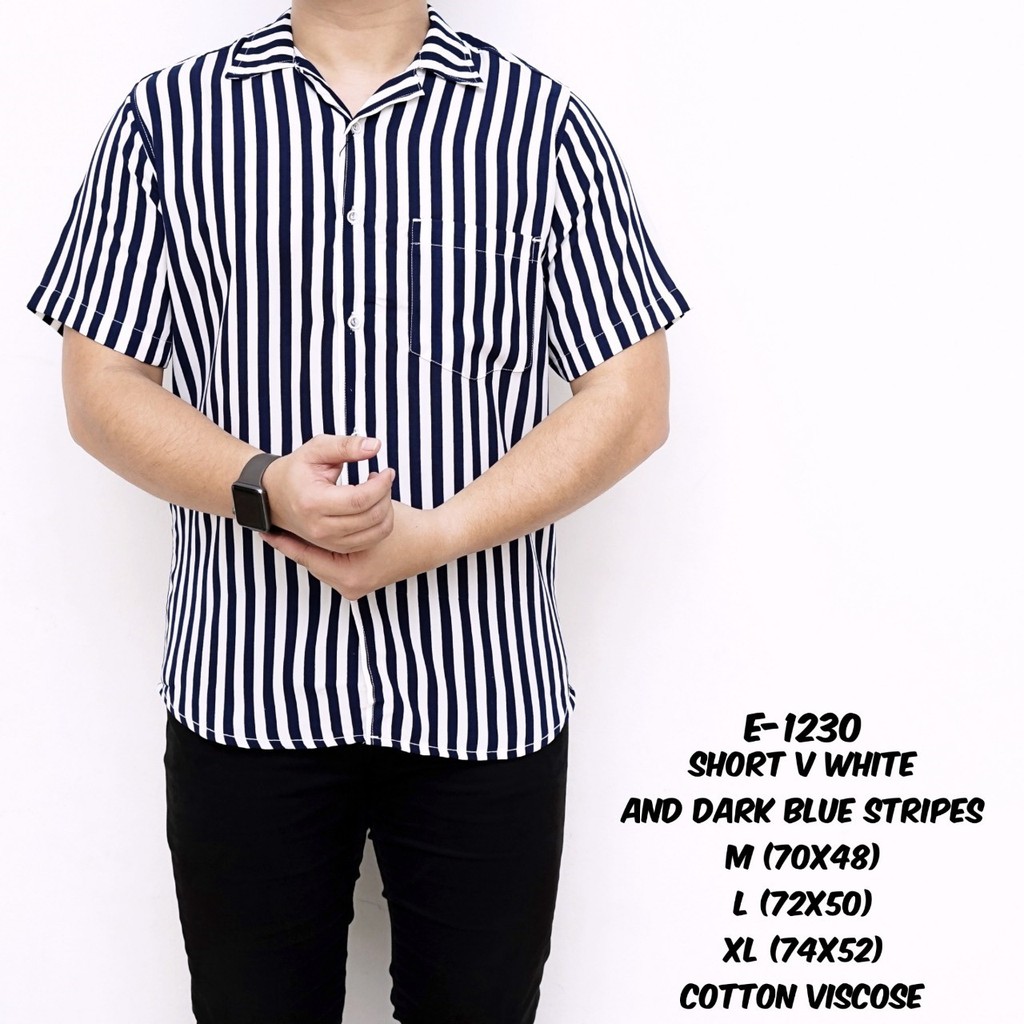 BAJU PRIA/COWOK KEMEJA SALUR GARIS STRIPE BELANG PREMIUM SLIMFIT LENGAN/TANGAN PANJANG/PENDEK C