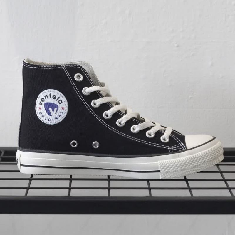 Sepatu ventela 70s ethnic high black natural original-BLACK WHITE HIGH