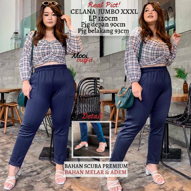 Mooi Outfit - Celana Jumbo Scuba Xxxl - Celana Jumbo Wanita Celana Bigsize Wanita / Celana Kantor Jumbo Wanita