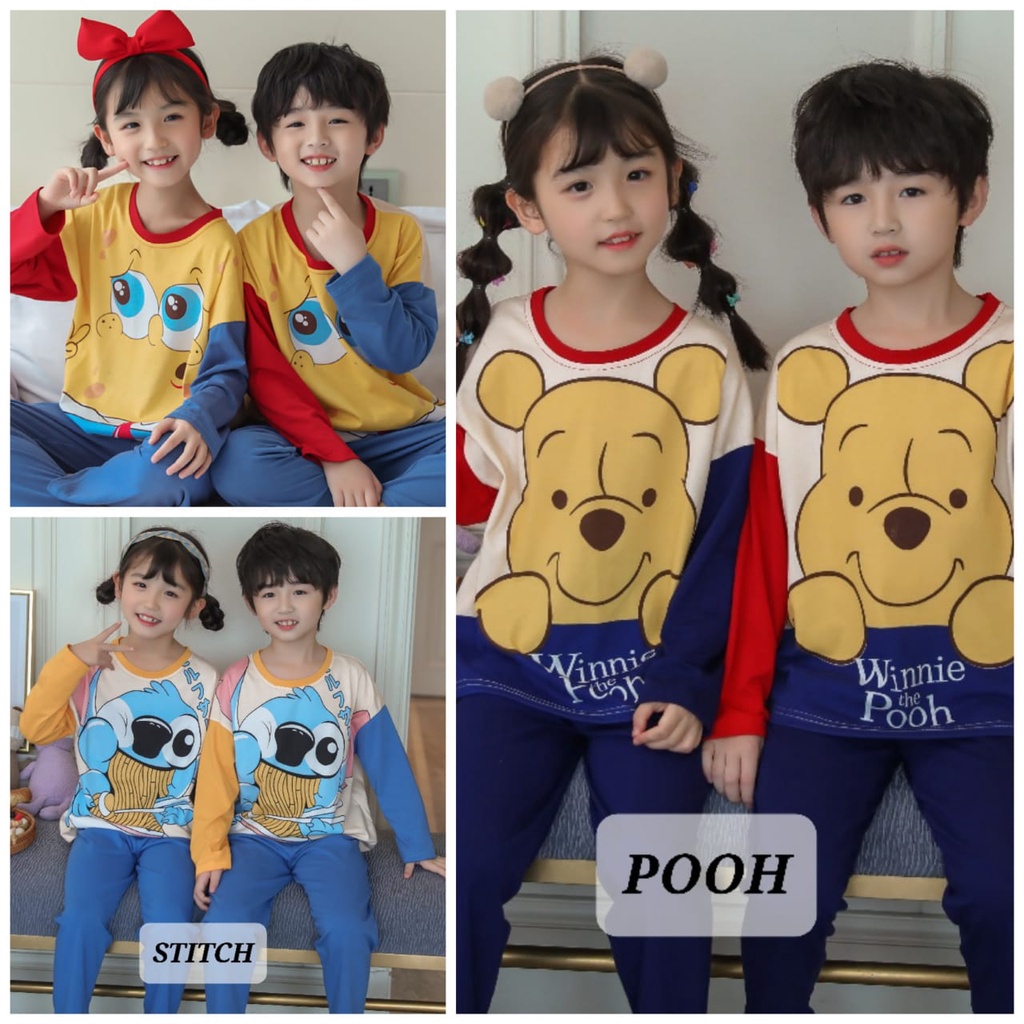 PIYAMA BAJU TIDUR ANAK CEWEK COWOK KOREA IMPOR MOTIF LUCU