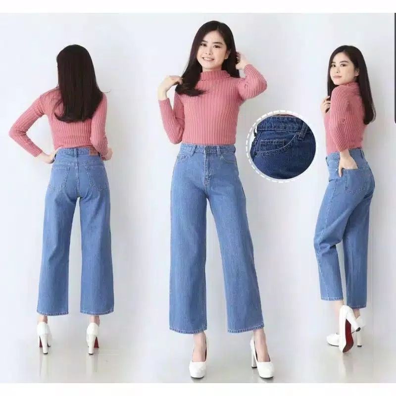 HIGHT WAIST KULOT JEANS WANITA PREMIUM/KULOT POLOS